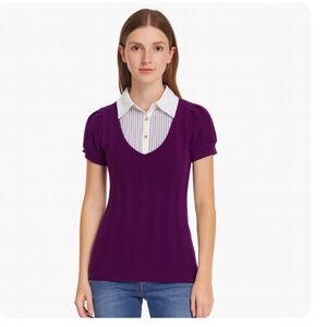 FOREVER21 Purple Stripe Two-Fer Pullover Short Sleeve Sweater Size Jrs Small
